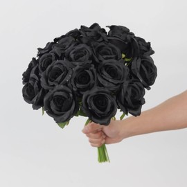 PARTY JOY 20PCS Artificial Flowers, Silk Flower Realistic Roses Bouquet Long Stem Fake Flower for Home Decor Wedding Decoration(Black)
