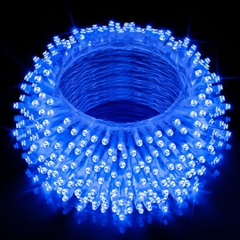 JXLEDAYY 200 FT 500 LED Christmas Lights Outdoor Decorations Super Long Fairy Lights Waterproof 8 Modes Timer Clear Wire String Lights for Outside House Tree Patio Yard Wedding Party Holiday-Blue