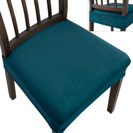 KELUINA Dining Chair Seat Covers Set of 4, Stretch Velvet Chair Seat Slipcovers Protector, Removable Washable Kitchen Chair Covers for Dining Room Chairs (Set of 4, Teal)