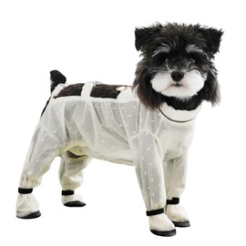 Anti Dust Pants with Shoes for Dogs,(Fit Weight: 1.8-3.2 lbs) Dog Suspenders Boots, Waterproof Protective Dog Clothing, Medium Size, Jacquard Chiffon Waterproof Coated Fabric
