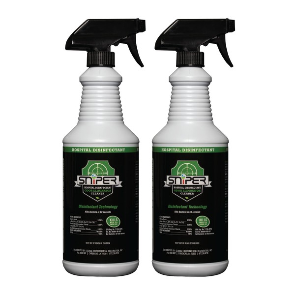 SNiPER Hospital Disinfectant, Odor Eliminator & All-Purpose Cleaner, 32 Ounce Spray, 2-pack