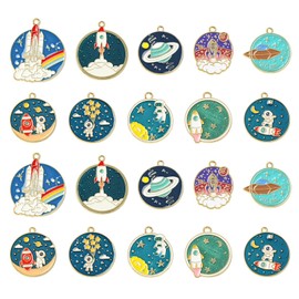DanLingJewelry 40Pcs 10 Styles Enamel Space Charms Round Explore Universe Pendants Colorful Astronaut Spacemen Charms for Jewelry Making