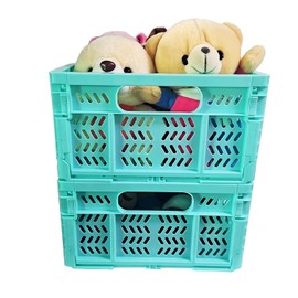 PTEREIW Folding Crates, 4Pack Plastic Storage Bins Organizer for Home and Office,Plastic Folding baskets,Collapsible Crates for Chrismas Gifts, Toys Storage. (Blue,15.7x11.8x6.3Inch)