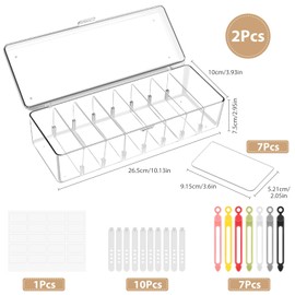 WuGU 2 Stück Kabel Aufbewahrungsbox, Transparent Kabel Organizer Box mit 8 Abziehbare Fächer und 14 Kabelbindern, Cable Management Box für Schreibtisch Lagerung, Büro-mit Etikettpapier