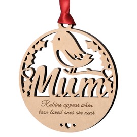Alphabet barn Mum Memorial Christmas Tree Decoration Robin Plaque Wooden Bauble Remembrance Robin In Loving Memory Gift