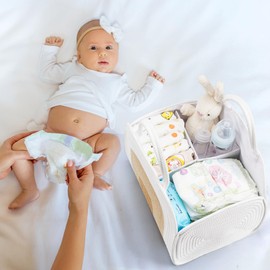 Maxuni Diaper Caddy Organizer for Baby, Cotton Rope Baby Gift Basket, Portable Diaper Organizer for Changing Table, Diapers Nursery Storage Organizer, Baby Shower Gifts for Newborn