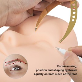 Regla de proporción dorada para cejas, 1:0.618 Regla para cejas de 3 puntos Calibrador de proporción dorada de acero inoxidable Herramienta de medida permanente Microblading (GOLD)