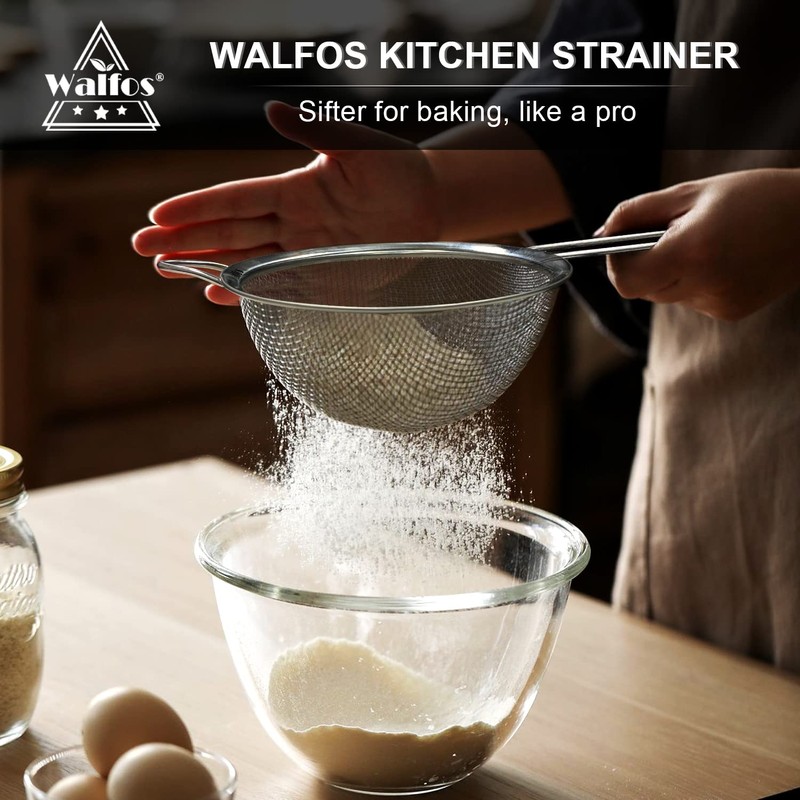 Walfos Fine Mesh Strainer Set of 3, Stainless Steel Wire