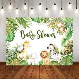 Safari Animals Baby Shower Backdrop Jungle Baby Shower Photography Background Safari Baby Shower Party Decorations for Boy Photo Booth Props 7x5ft