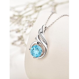 TANGPOET December Birthstone Blue Topaz Pendant Necklace Jewellery for Women Girls 925 Sterling Silver Phoenix Gifts for Birthday Mother's Day Christmas Valentine's Anniversary