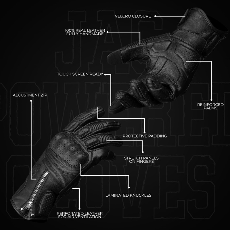 J.A.G. Leather Motorcycle Motorbike Knuckle Protection Powersports Gloves - Motorcycle