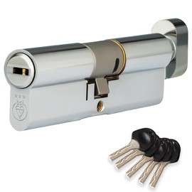 XFORT Colossus Polished Chrome 3 Star Kitemarked Thumb Turn Euro Cylinder Lock 40EX/40T (80mm), British Standard TS007 Anti-Snap Barrel Lock, Upvc Door Lock.
