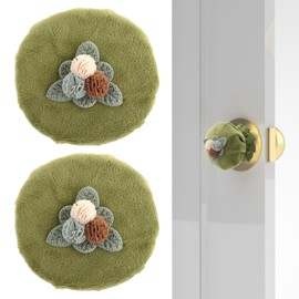 BOHUIZ 2 Pcs Green Door Knob Covers with Floral Embroidered, Soft Soft Velvet Door Knob Wall Protector Reusable Door Handle Cover for Round Door Handle Protection and Decorating