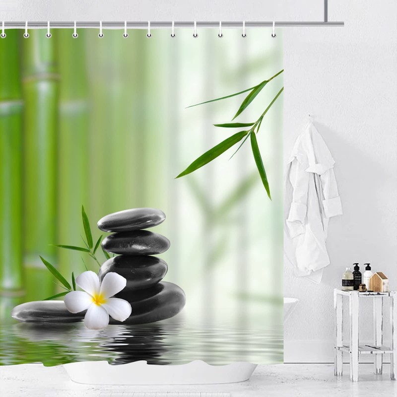 Aeici Shower Curtain 90x180cm Shower Curtain Washable Bamboo Green Pebble