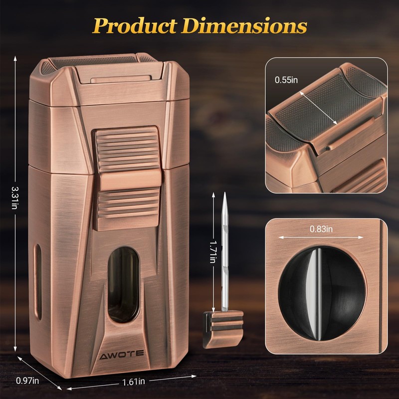 AWOTE Cigar Lighter with Double Jet Flame, Refillable Cigar Torch