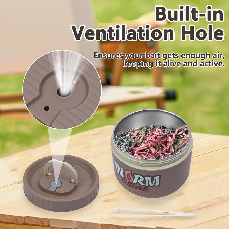 Fishing Bait Container, Insulated Stainless Steel, Live Bait Storage, Worm