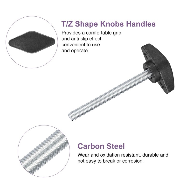 sourcing map 5Pcs Tee Wing Knobs Thumb Screws, M6 x