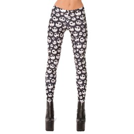 QZUnique Women's Black and White Skull Print Ankle Length Elastic Leggings