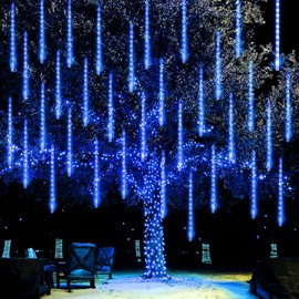 Dazzle Bright Christmas Lights Outdoor, 288LED Meteor Shower Rain Lights 12 Inch 8 Tubes, Waterproof Plug in Falling Icicle Lights Christmas Decorations for Xmas Tree Yard House Decor (Blue)