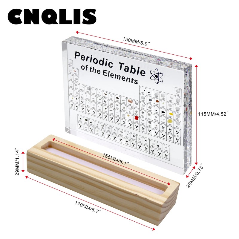 CNQLIS Periodic Table with 83 Real Elements Inside, Acrylic Periodic
