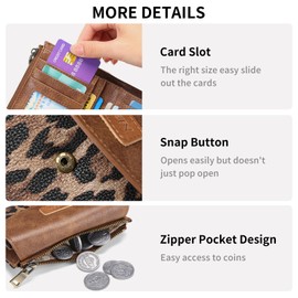 SENDEFN Small Leather Wallet for Women RFID Blocking Compact Bifold Card Holder with Double Zipper Pocket