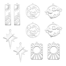 COGCHARGER Pack of 12 Stainless Steel Charm Pendants Laser Cut Charm Assorted Stainless Steel Pendants for Jewellery Necklace Bracelet Earring Making Crafts