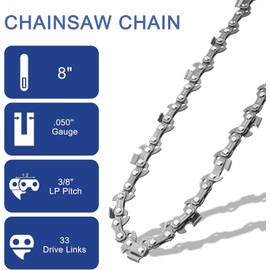 O-CONN 1 Pack 8 Inch Pole Saw/Chainsaw Chain 3/8" LP Pitch .050'' Gauge 33 Drive Links Fits Chicago, Earthwise, Greenworks, Sun Joe and more (8-050-3/8-33 1pack)