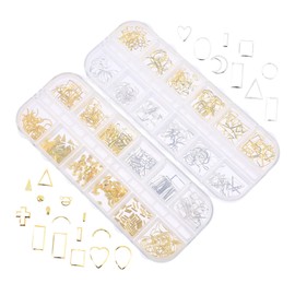 Vaguelly 2 Boxes Zinc Alloy Nail Decors of DIY Manicure Art Decorations for Women Easy to Apply Fingernail Gems with Storage Grid for Nail Art Design and Quick Styling