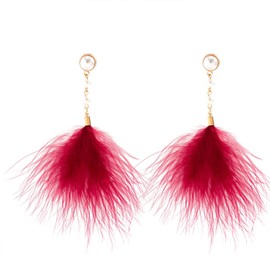 Boho Feather earrings for Women Long Feather Dangle Earrings Feather Tassel Drop Earrings for Women Jewelry Gifts(Red)