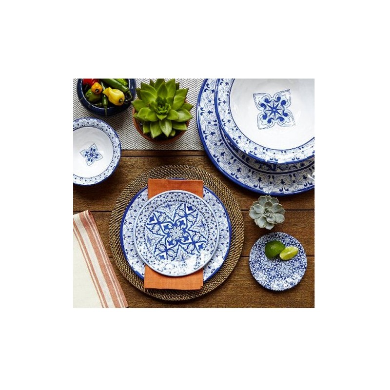 Q Squared Talavera Azul Blue Melamine Dinner Plate, 10.5-Inch, Single