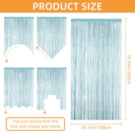 4 Pack String Door Curtains, 100 x 200cm String Curtain Panel Glitter String Doorways Divider Door Screens for Living Room Bedroom Party Decorations, Lake Blue