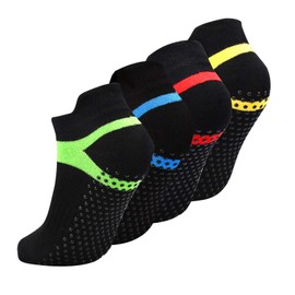 4 Pairs Yoga Socks Black Non-Slip Size 35-43 Pilates Socks Non-Slip with Nubs Stopper Socks for Men and Women