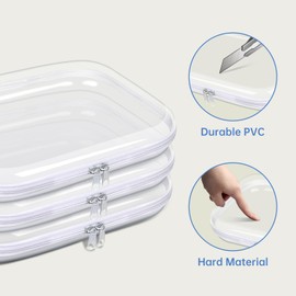SXS LACONIC Clear Hard Plastic Zipper Case,Transparent Double Zippers Hard Pouch with 6pcs,Portable Travel Organizer Bin for Toy Storage