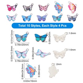 SUNNYCLUE 1 Box 40Pcs 10 Colors Alloy Butterfly Charms Bulk Colorful Flying Animal Enamel Butterflies Printed Pendants for Jewelry Making Charms DIY Bracelets Necklaces Crafts Supplies