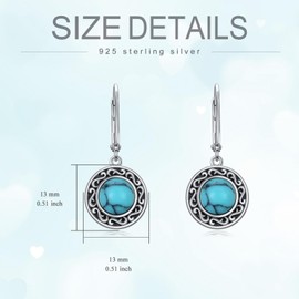 VONALA 925 Sterling Silver Turquoise dangle Earrings, Round Turquoise Drop Earrings Boho Filigree Western Turquoise Jewellery Gift for Women Girls