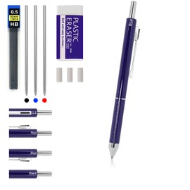 RANBOS 4-in-1 Four-Color Multifunctional Pen, Black/Red/Blue Ballpoint Pen and 0.5mm Mechanical Pencil, Metal Case Pen, Great Gift for Friends, Loved Ones (Blue)