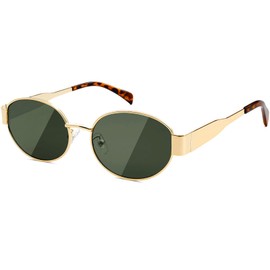 Tskestvy Women's Polarized Gold Retro Oval Sunglasses Trendy Fashion Designer Shades Vintage Classic Cute Small Metal Sunnies