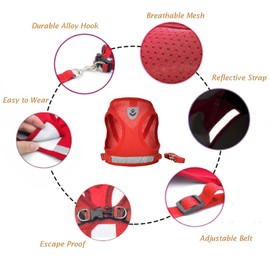 FEimaX Soft Mesh Dog Harness and Leash Set No Pull Reflective Adjustable Pet Step-in Car Harnesses Escape Proof Cat Walking Vest for Small Medium Dogs Cats