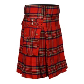 Scottish Designer Tartan Utility Kilts for Men 8 Yard 13oz Kilt (Royal Stewart Tartan Belly Button Measuremnets 42)