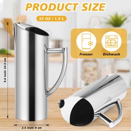 Yiyiring 3 Pack Stainless Steel Pitcher with Ice Guard, 53 oz Silver Beveled Mouth Modern Polished Kettle with Handle Metal Serving Pitcher Iced/Hot Drink Jug for Tea, Coffee, Juice, Beer
