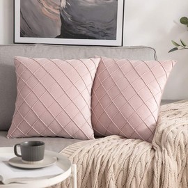 Miulee Set of 2 Lattice Velvet Cushion Covers Pleated with Hidden Zip Sofa Cushion Shiny Soft Single Colour Decorative Cushion for Living Room Bedroom Cafeteria