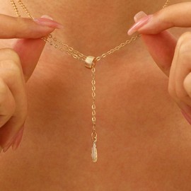 Wendalern Boho Bar Drop Lariat Necklace Gold Ring Strip Pendant Y-Necklace Dainty Sliding Chain Teardrop Ring Choker Necklace Jewelry Gifts for Women