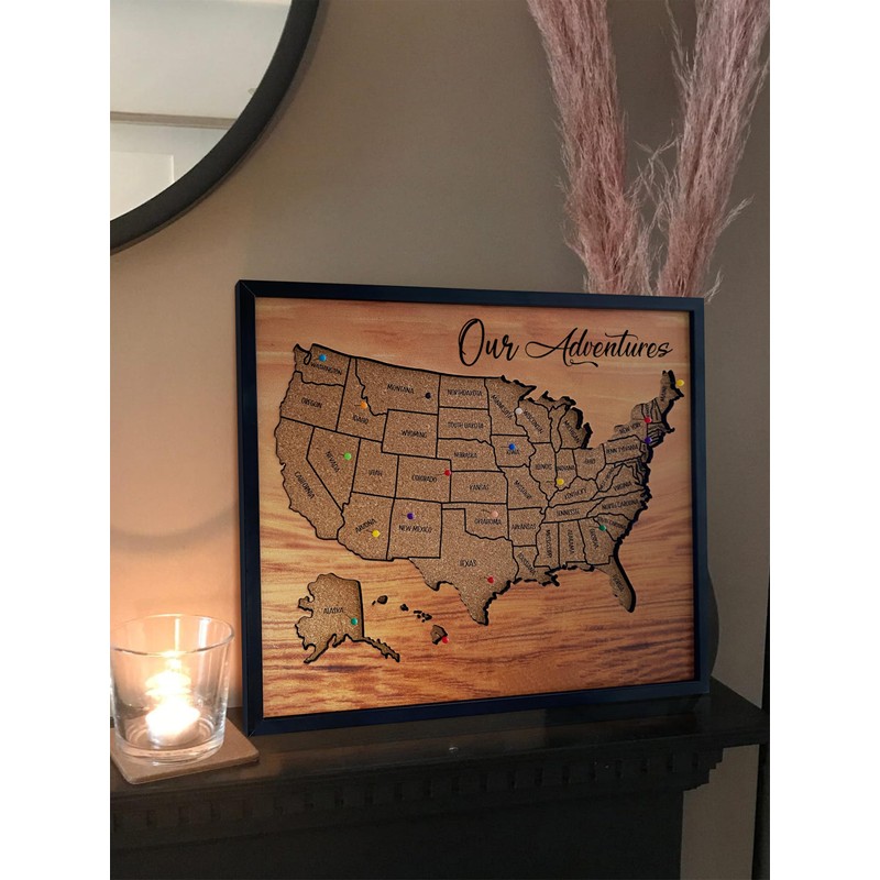 flinelife Usa Map, 12x10, Cork Board Usa Travel Map, Map