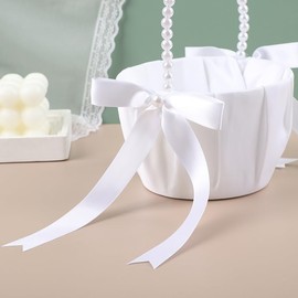 Juego de 2 cestas de flores para niña de flores, color marfil con mango de perla, cestas de boda para niñas de flores