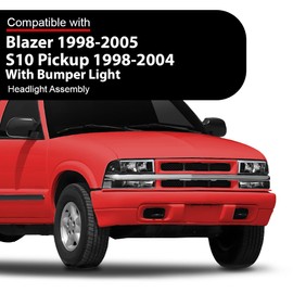 G-PLUS LED Headlights w/Corner Bumper Turn Signal Lights Lamps,Compatible with Chevy S10 Pickup 1998-2004/Fit Chevy Blazer 1998-2005, GM2521162 GM2520162 Clear Lens Black Housing Clear Reflector