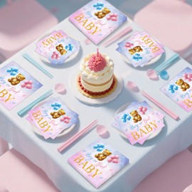 40 Pcs Baby Gender Reveal Decorations Napkin- Pink and Blue Boy or Girl Napkins, 3-Ply Baby Bear Luncheon Dinner Paper Napkins Disposable set for Gender Reveal Party Supplies Table Decor Favors