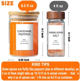 GPOVVIMX 12 Pcs Glass Spice Jars with Bamboo Airtight Lids and 191 Labels - 8.5oz Small Food Storage Containers for Kitchen, Seasoning, Coffee, Herb - Spoon and Marker Included