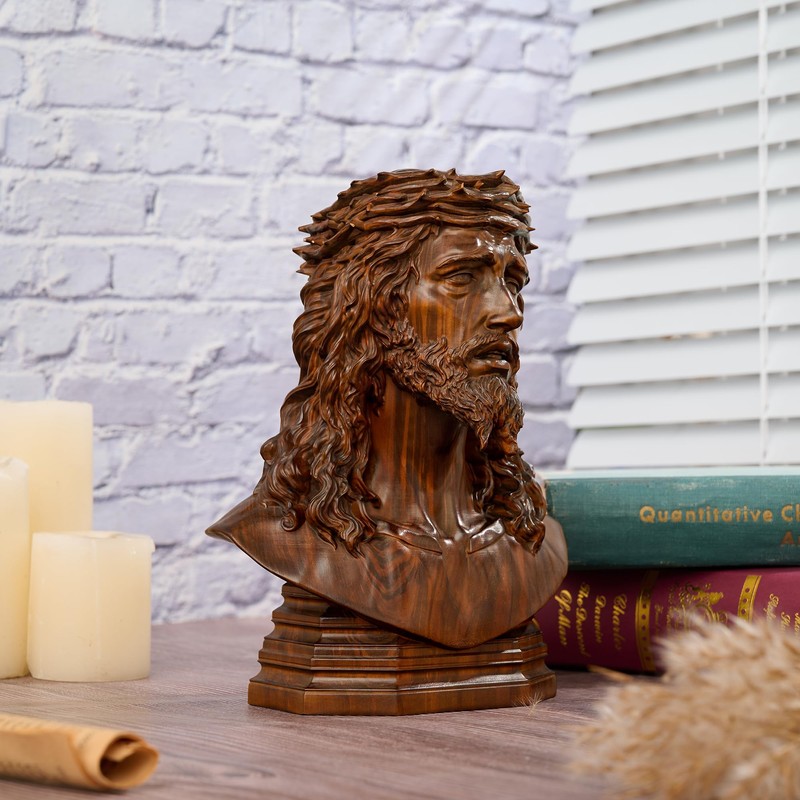 BGCarvedGrace Jesus Christ Bust Statue, Crown of Thorns