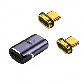 USB-C Type C Magnet Converter Adapter with 2 Terminals, Thunderbolt 3, Raiden, 40Gbps High Speed Data Transfer, 8K Video Transfer, 24 Pins, Magnetic Connector, 100W/5A, 8K/60Hz, Video Output, Wire