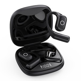 Ear Buds Open Ear Headphones Wireless Earbuds 80Hrs Playtime Bluetooth Ear Buds with Earhooks Bluetooth 5.4 Touch Control Air Conduction Sport Headsets IPX7 Waterproof Earphones for Running (A-Black)